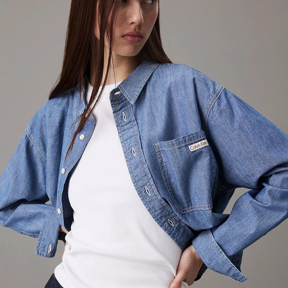 חולצה מכופתרת קלווין קליין Cropped Denim נשים