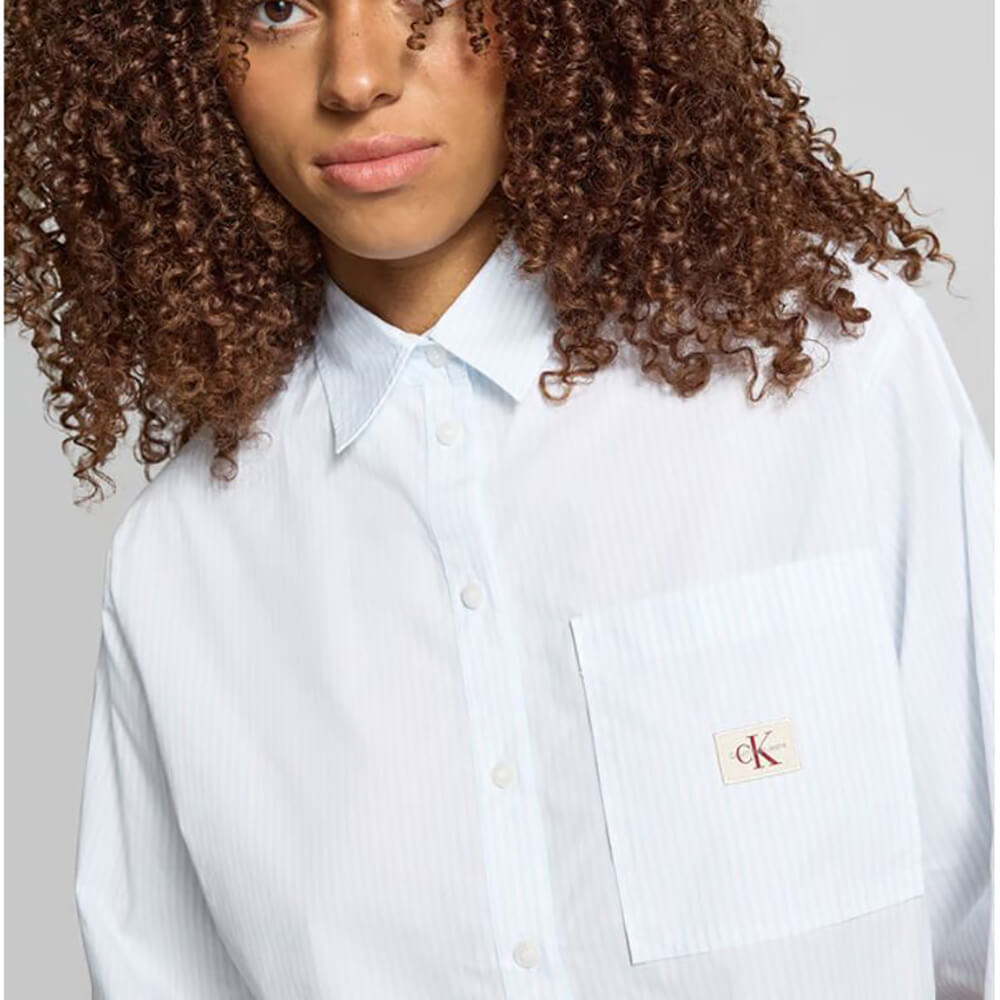 חולצה מכופתרת קלווין קליין Woven Label Cropped נשים