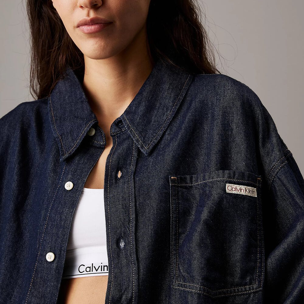 חולצה מכופתרת קלווין קליין Oversized Ls Denim נשים