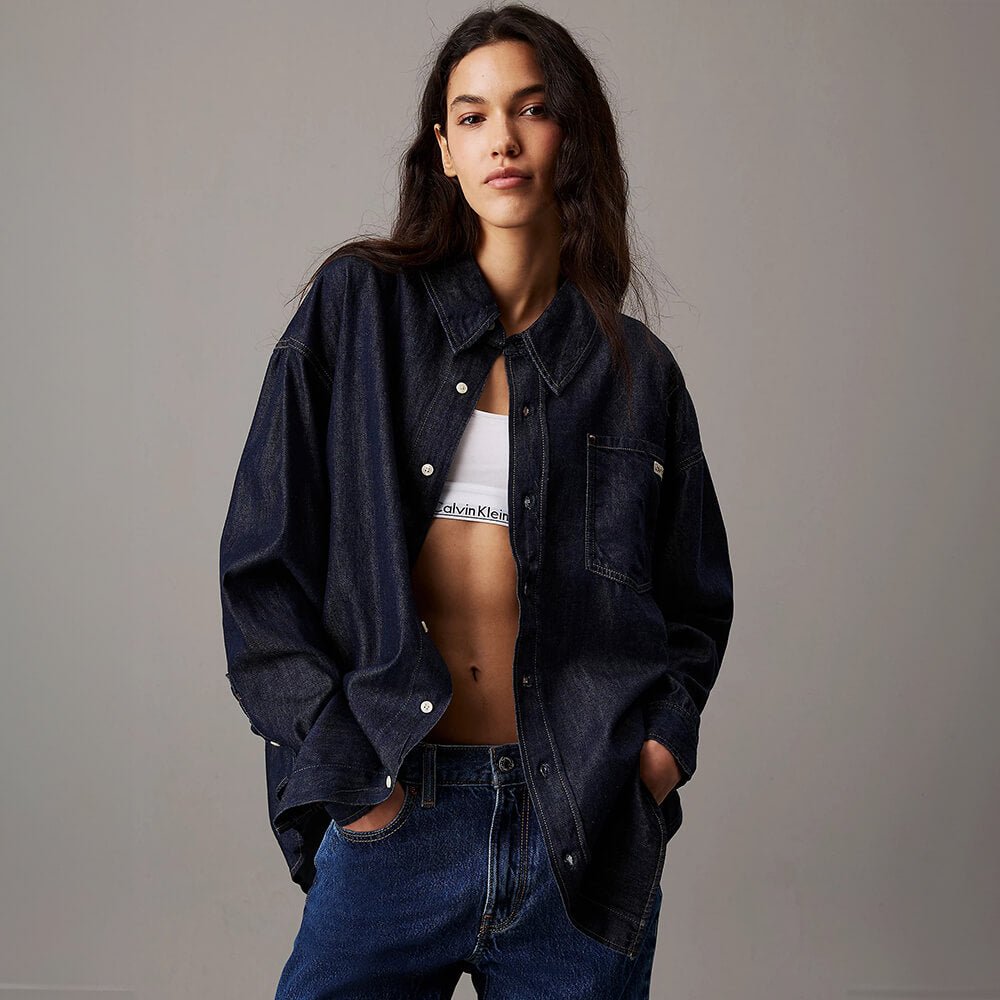 חולצה מכופתרת קלווין קליין Oversized Ls Denim נשים