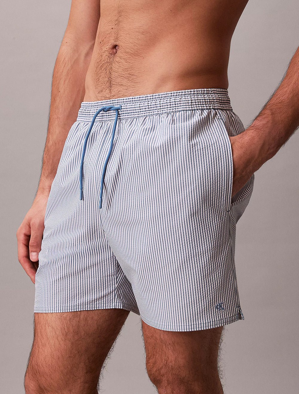 מכנס בגד ים קלווין קליין Medium Drawstring Swim Shorts - Seersucker גברים