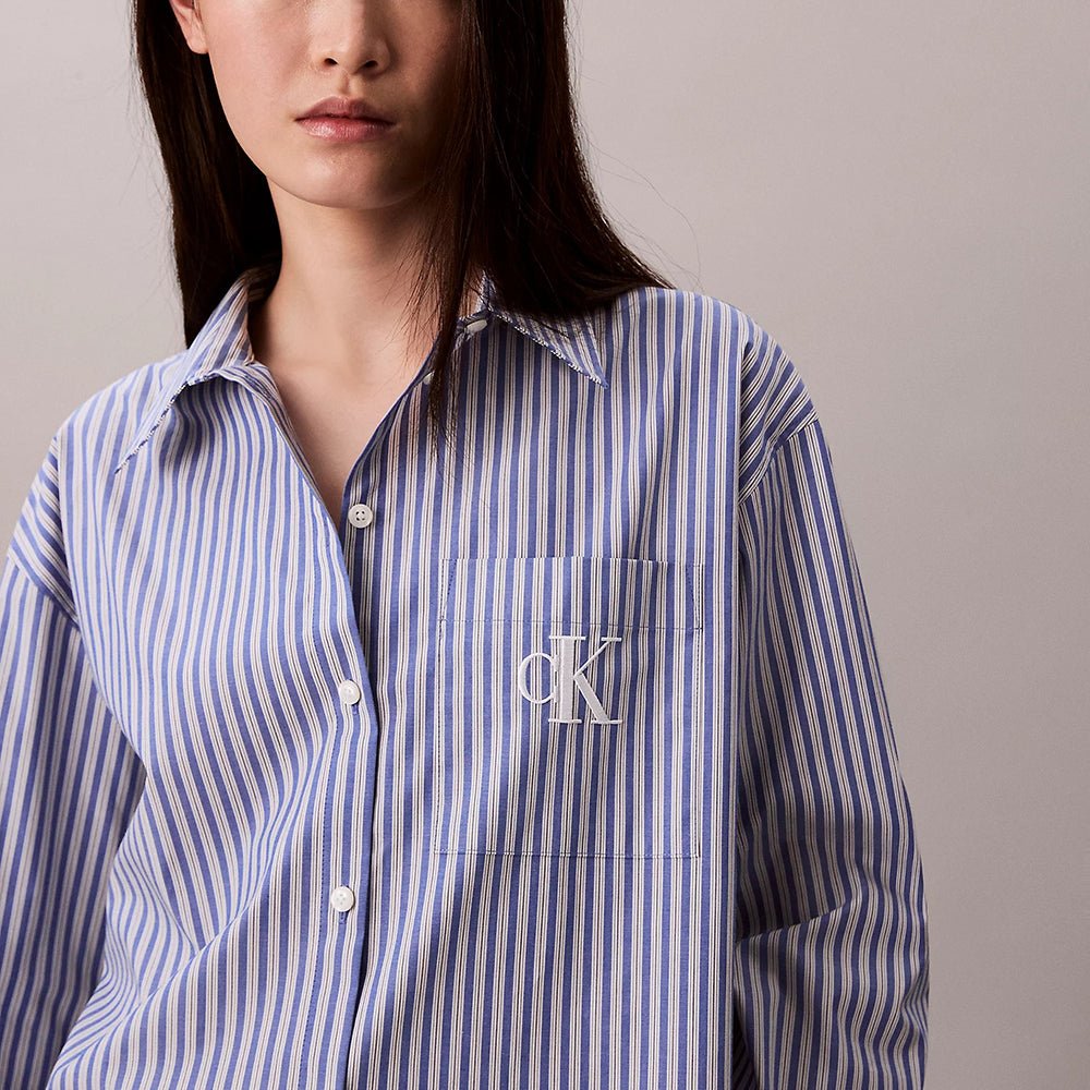 חולצה מכופתרת קלווין קליין Cotton Poplin Striped נשים