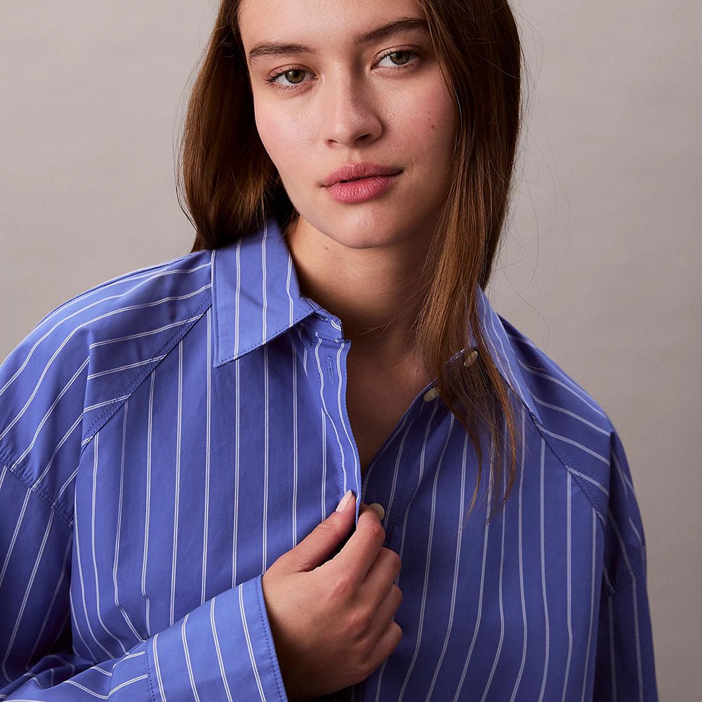 חולצה מכופתרת קלווין קליין Stripe Cropped Boxy נשים