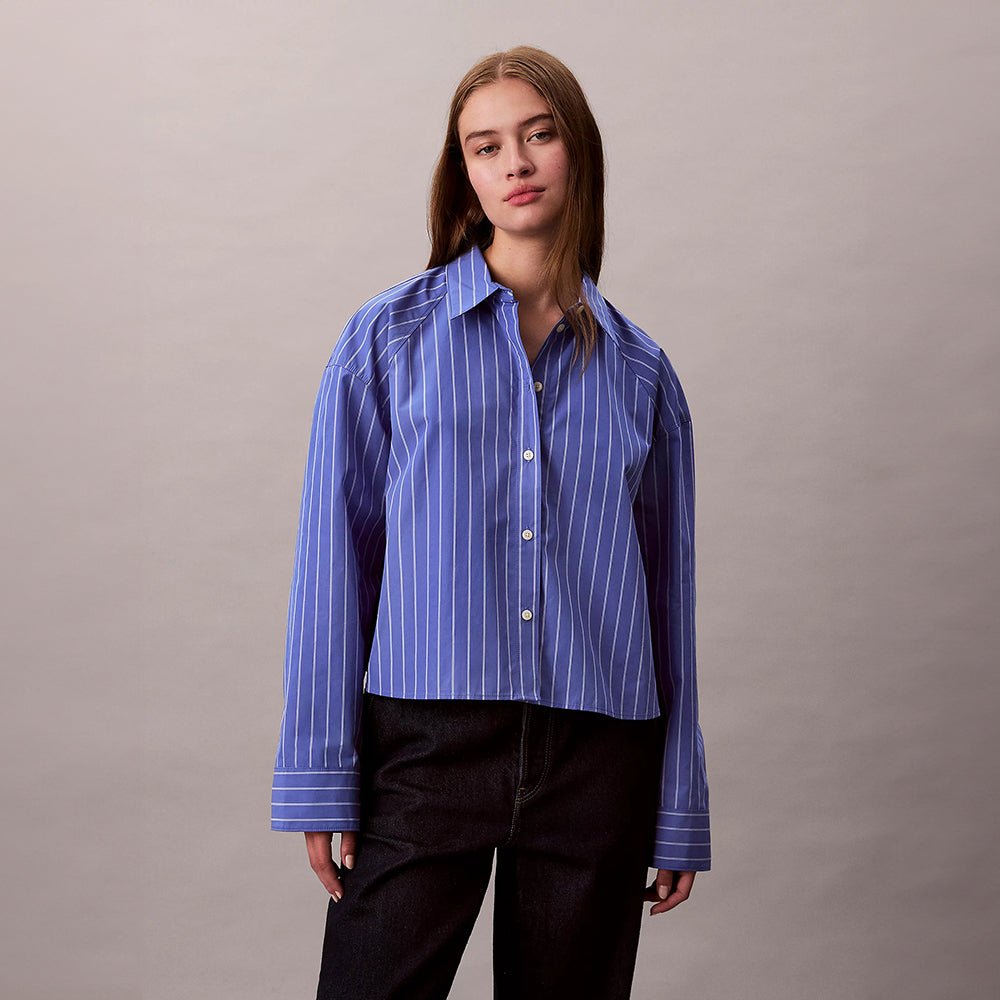 חולצה מכופתרת קלווין קליין Stripe Cropped Boxy נשים