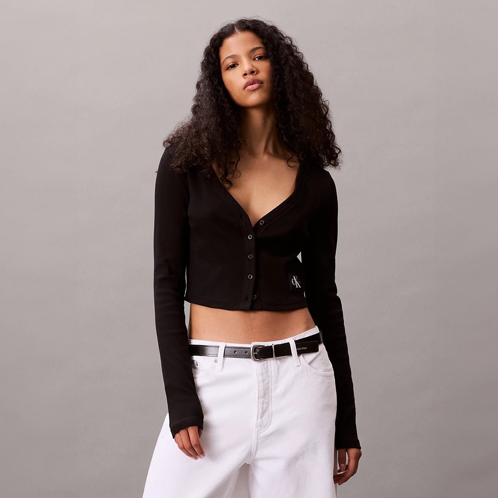 קרדיגן קלווין קליין Cropped Ribbed Cotton נשים