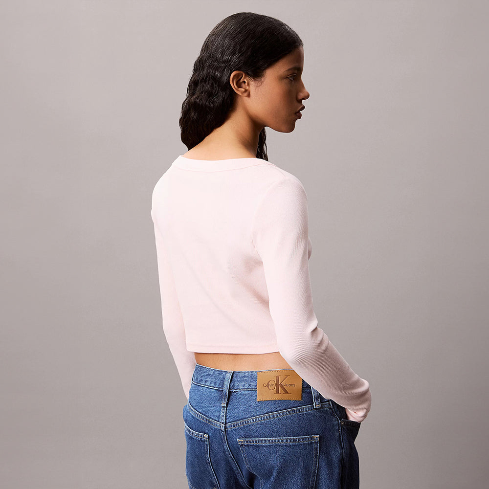 חולצה מכופתרת קלווין קליין Cropped Ribbed Cotton Cardigan נשים