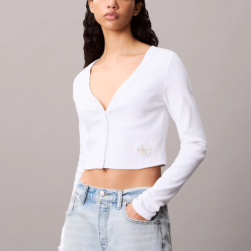קרדיגן קלווין קליין Cropped Ribbed Cotton נשים