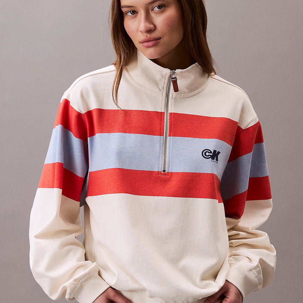 סווטשירט קלווין קליין Rugby Stripe 1/4 Zip נשים