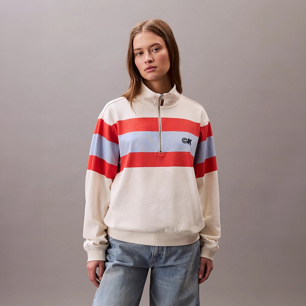 סווטשירט קלווין קליין Rugby Stripe 1/4 Zip נשים