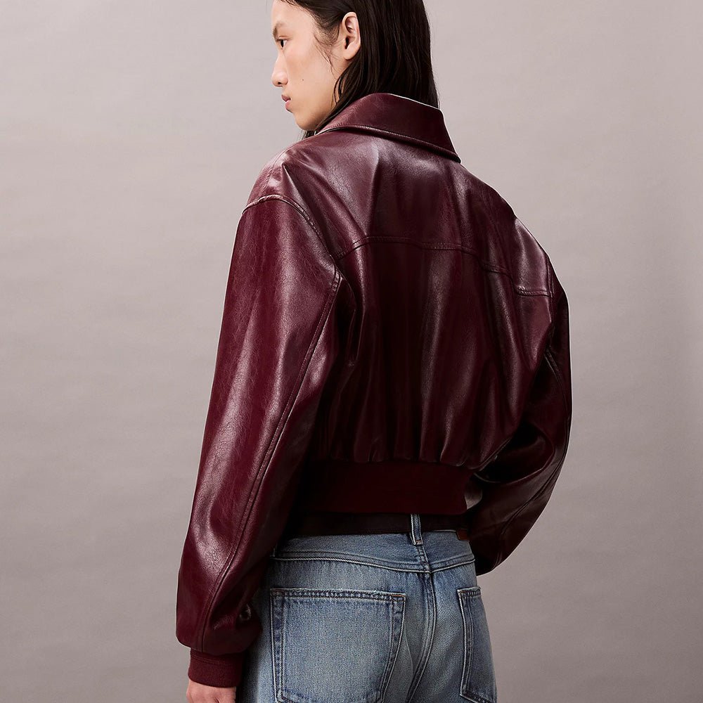 ג'קט קלווין קליין Cropped Faux Leather Bomber נשים