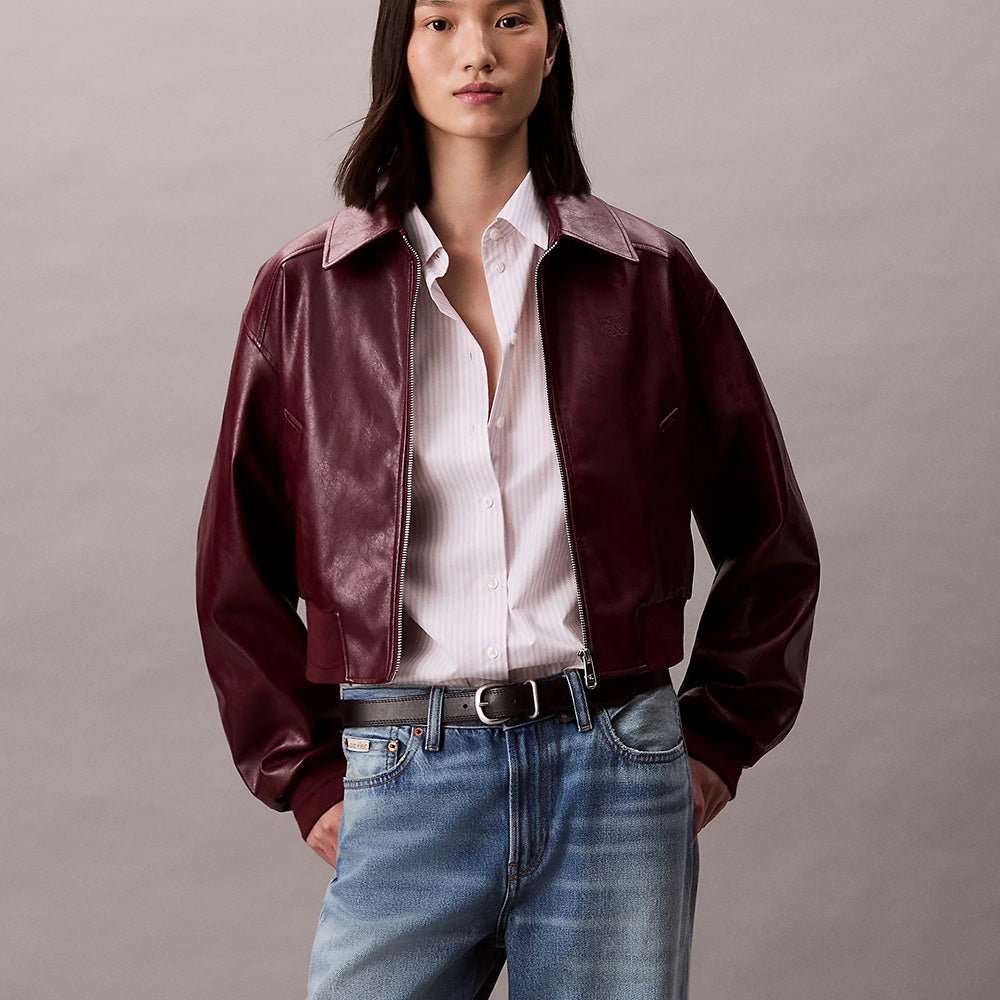 ג'קט קלווין קליין Cropped Faux Leather Bomber נשים