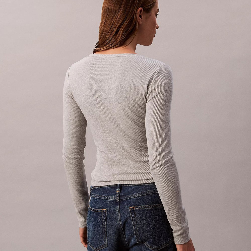 חולצת טישירט ארוכה קלווין קליין Ribbed Cotton Long Sleeve Top נשים