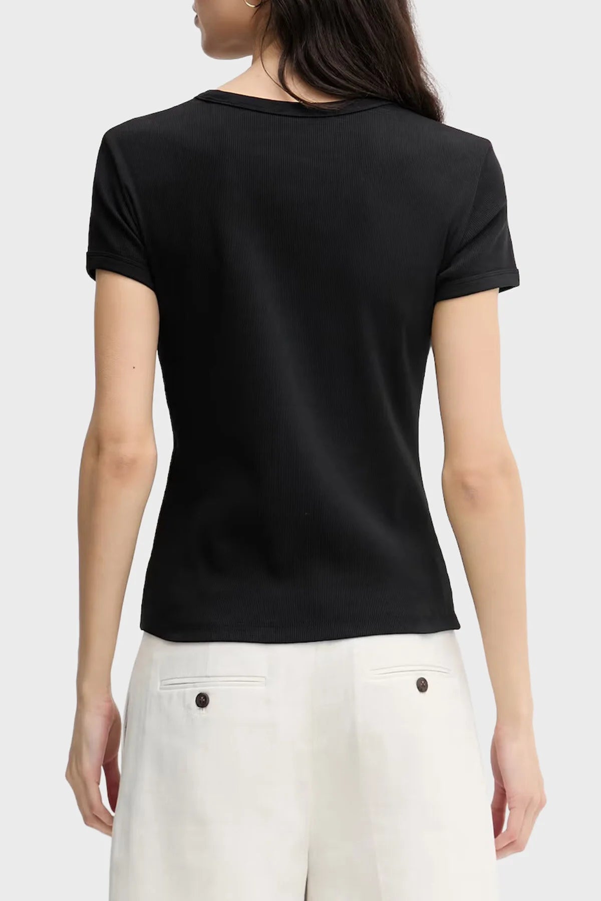 חולצת טישירט קצרה קלווין קליין Slim Ribbed Cotton Logo נשים