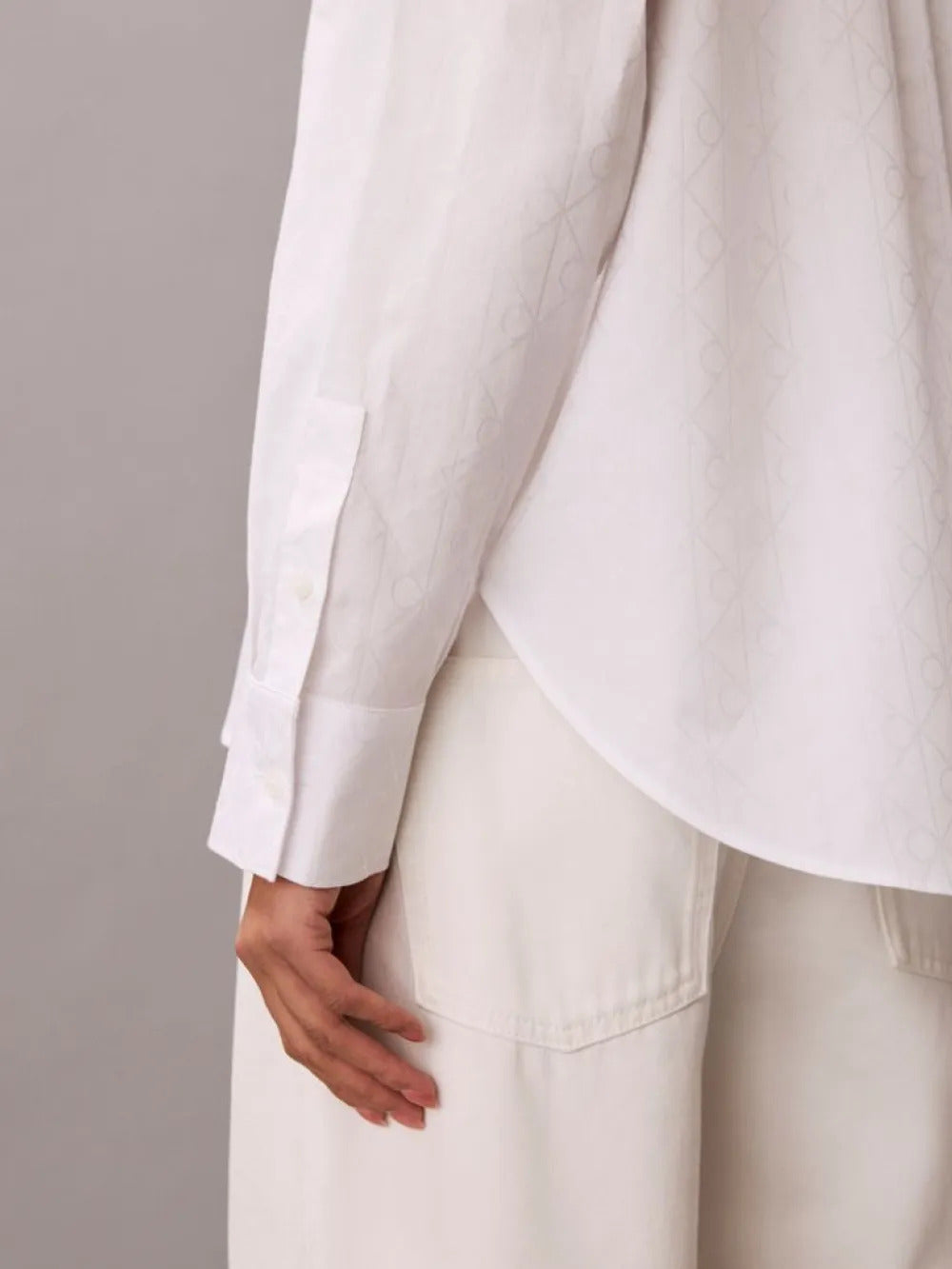 חולצה מכופתרת קלווין קליין Cotton Poplin Jacquard Relaxed Shirt נשים