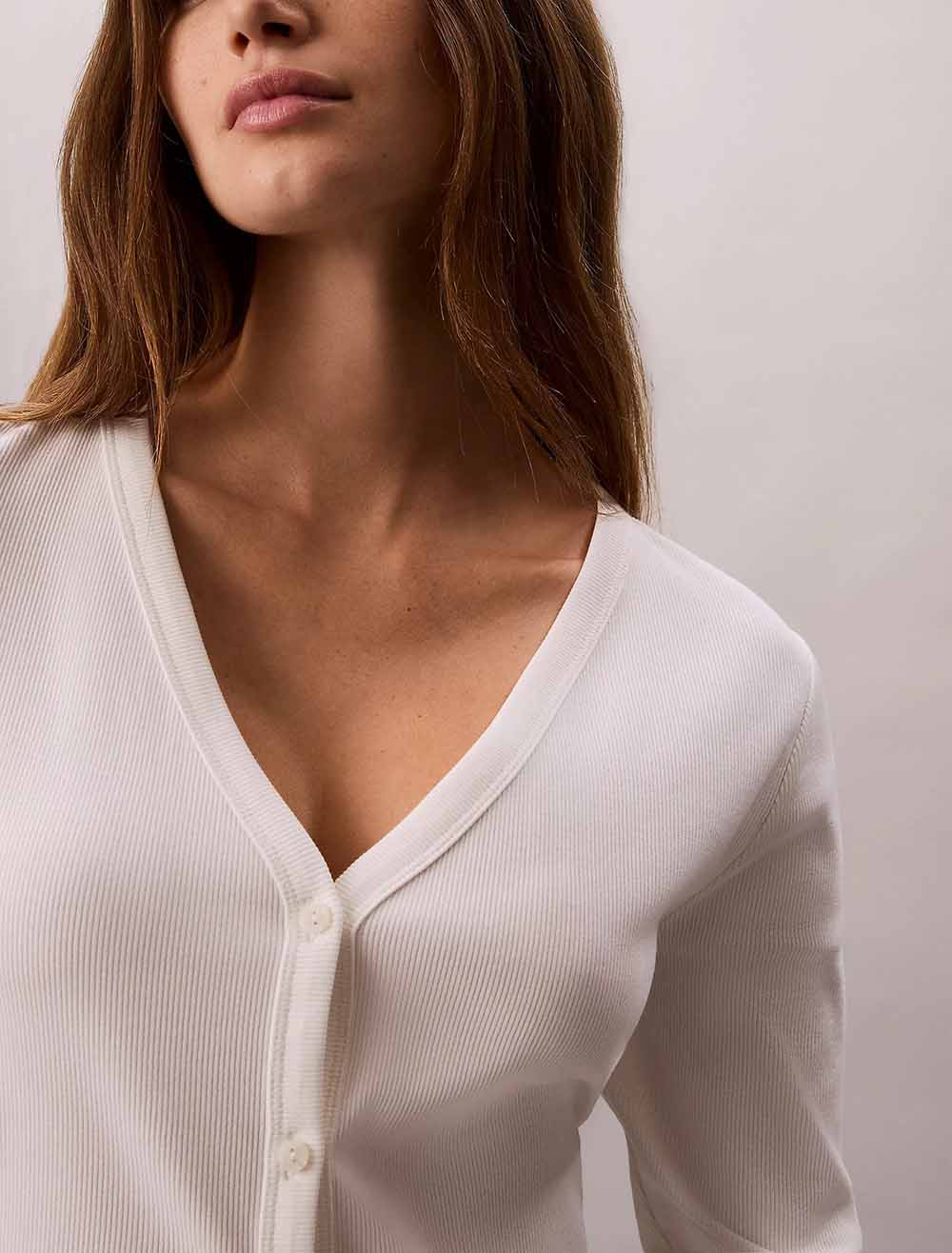 חולצת טישירט ארוכה קלווין קליין Slim Ribbed Cotton Cardigan נשים