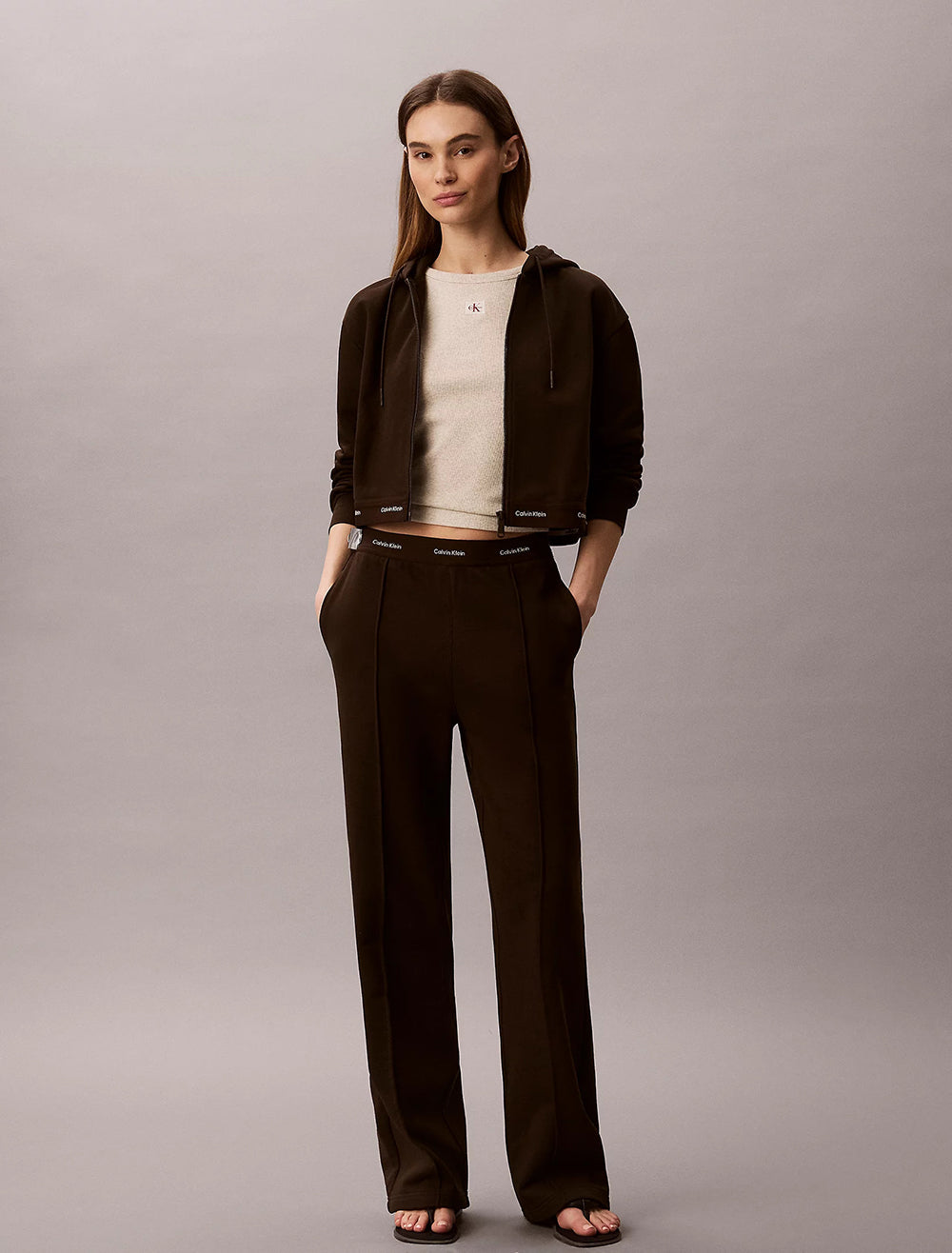 קפוצ'ון קלווין קליין Cropped Logo Elastic Zip נשים