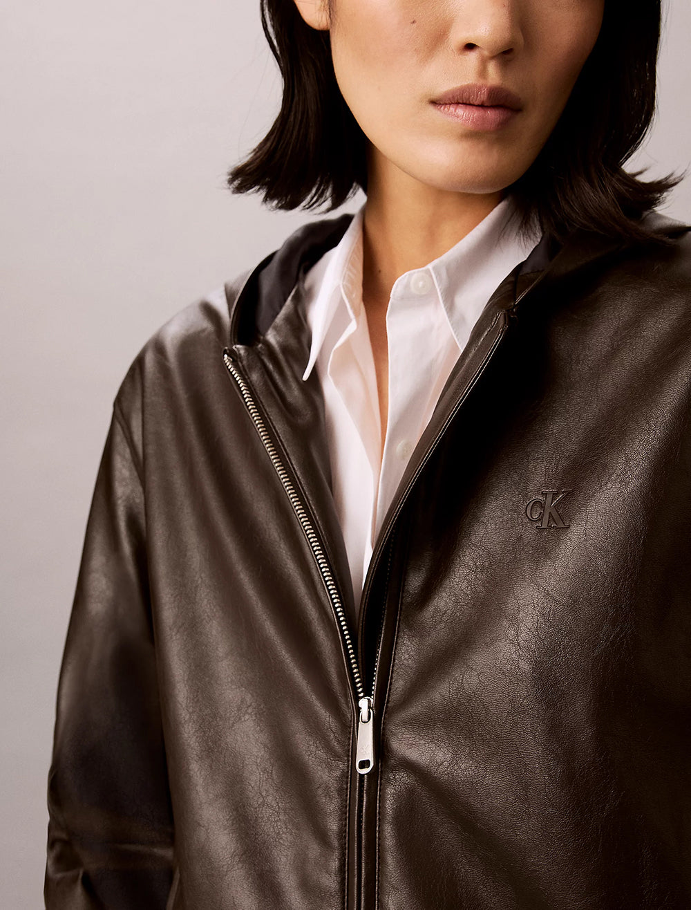 מעיל קלווין קליין Faux Leather Hooded נשים