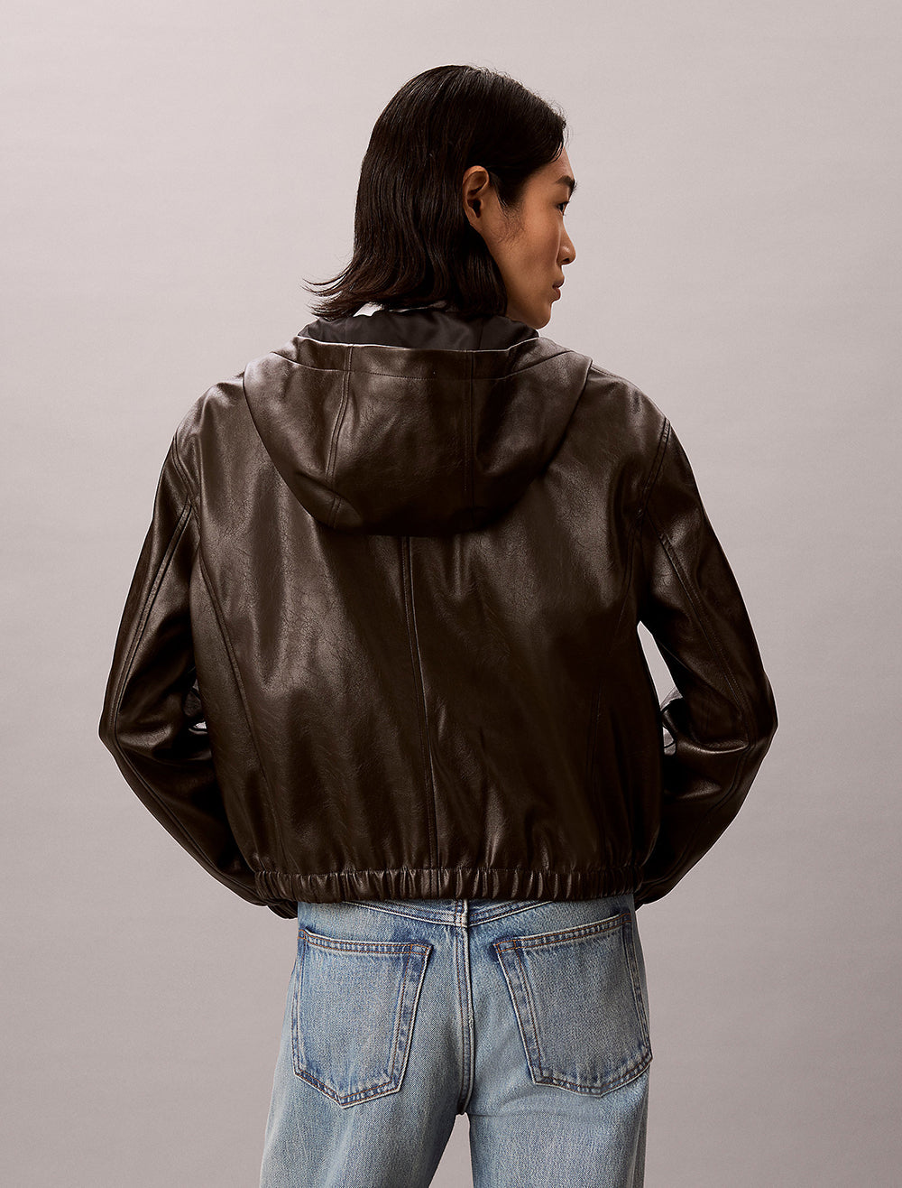 מעיל קלווין קליין Faux Leather Hooded נשים