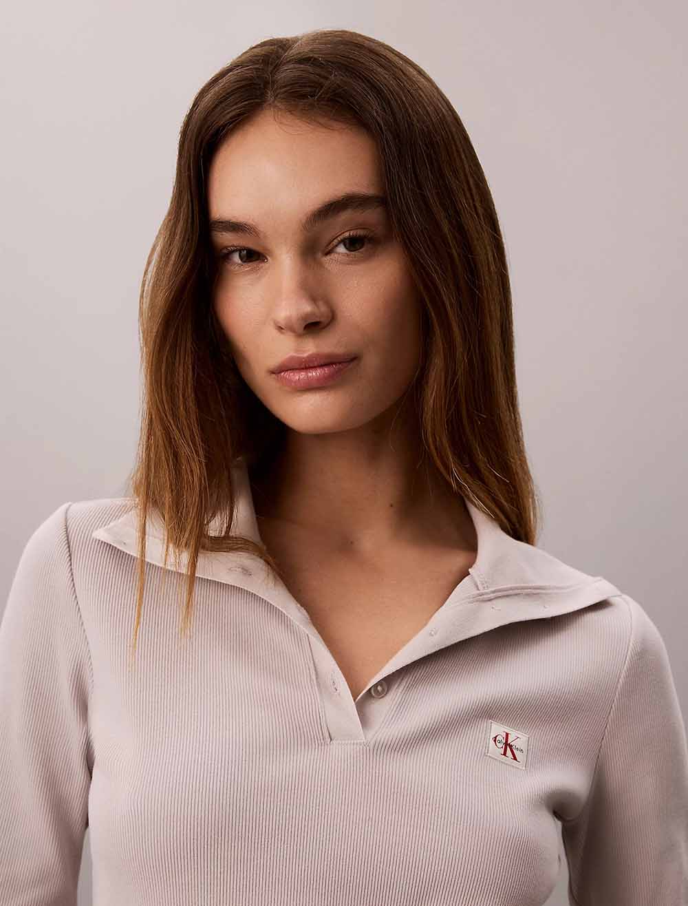 חולצת טישירט ארוכה קלווין קליין Woven Monologo Henley Turtleneck נשים