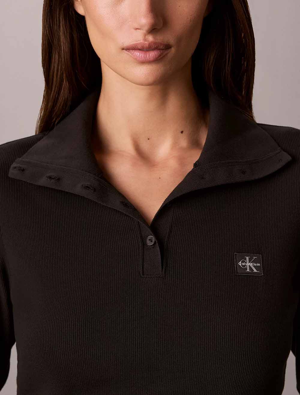 חולצת טישירט ארוכה קלווין קליין Woven Monologo Henley Turtleneck נשים