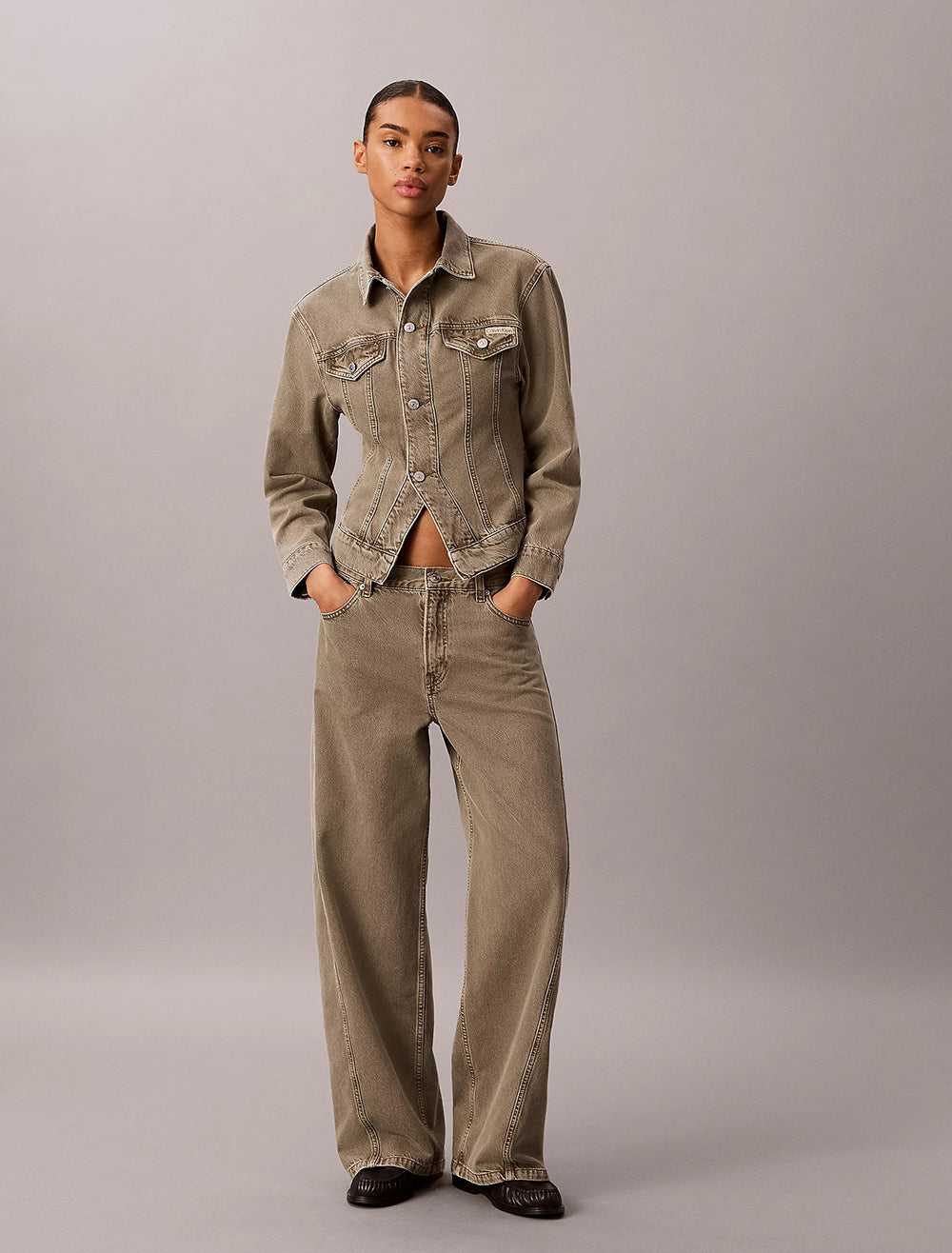 ג'קט קלווין קליין Fitted Waist Denim נשים