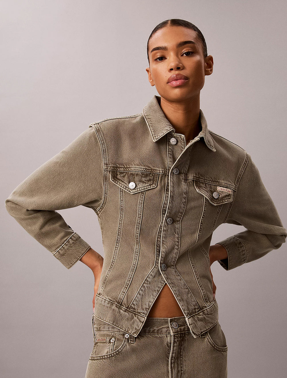 ג'קט קלווין קליין Fitted Waist Denim נשים