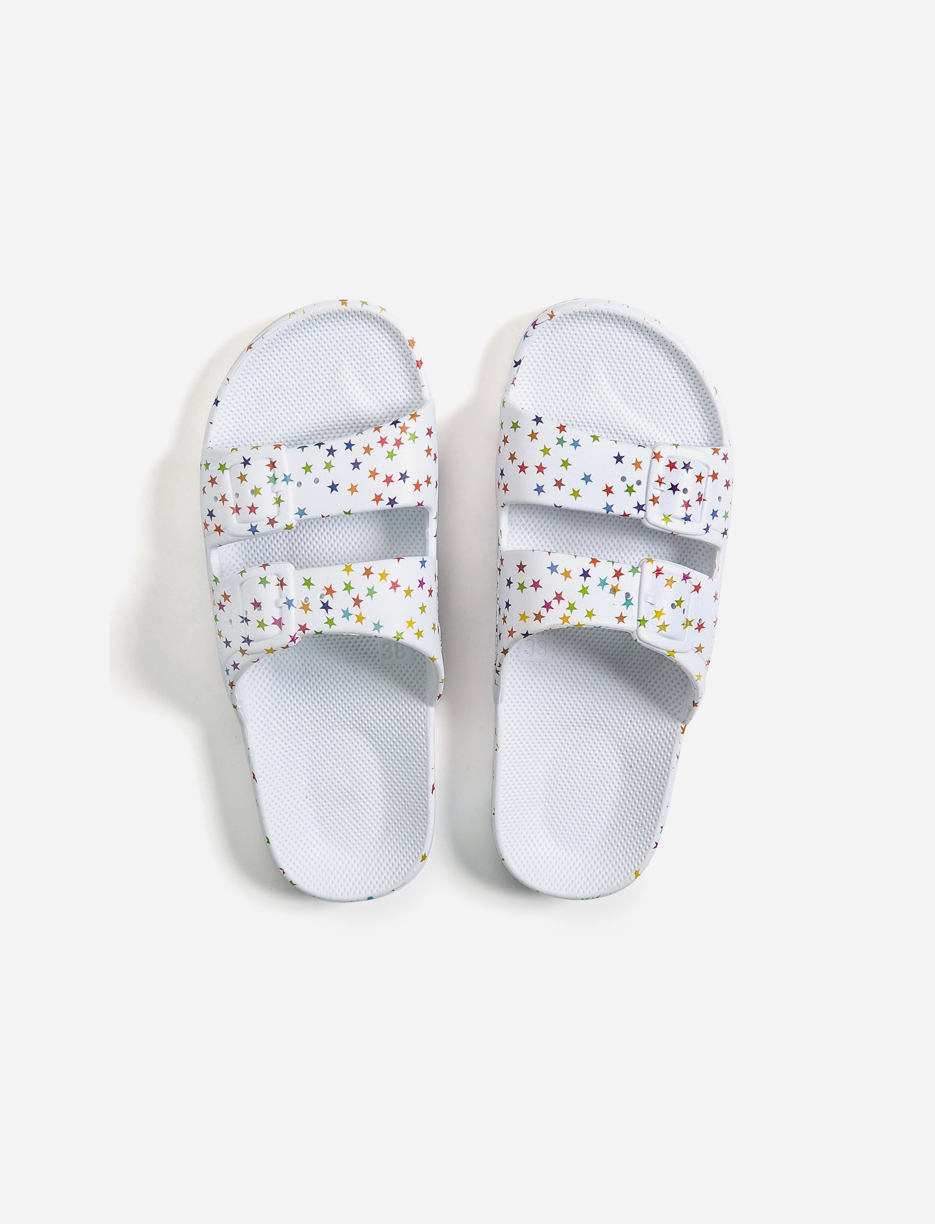 Freedom Moses Kids Starburst - כפכפי מוזס ילדים בצבע לבן בעיטור כוכבים צבעוניים
