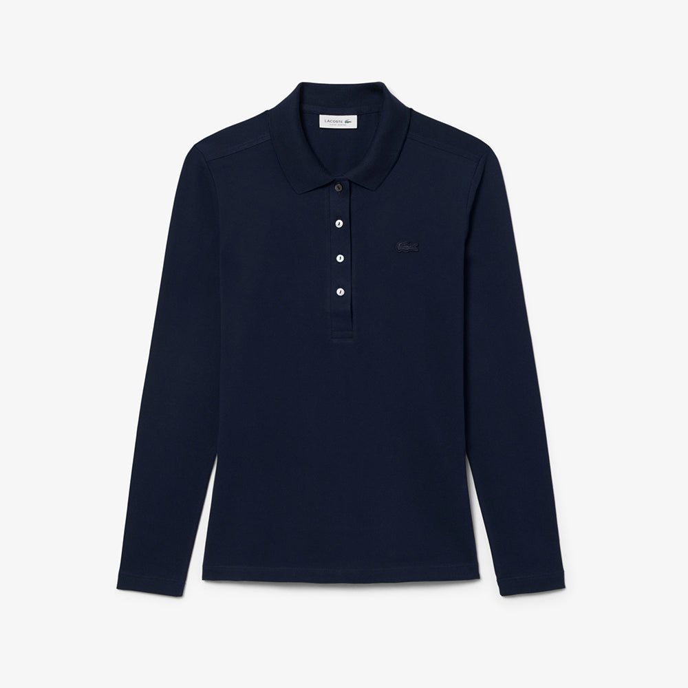 חולצת טישירט ארוכה לקוסט Slim Fit L.12.D Stretch Mini Piqué  נשים