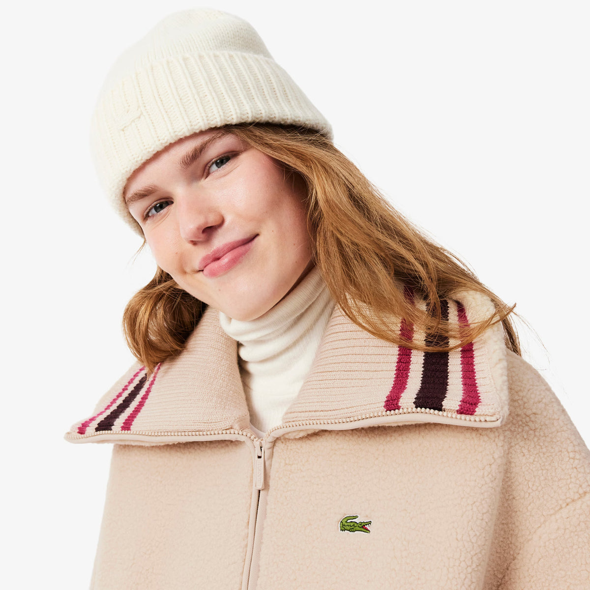 ג'קט לקוסט Oversized Striped Ribbed Collar Sherpa נשים - lct-SF8330-S69-36
