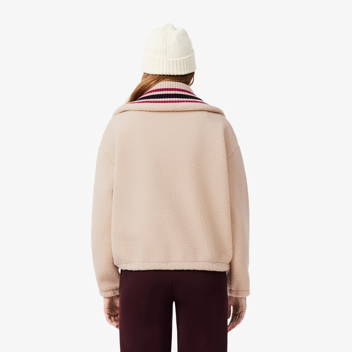 ג'קט לקוסט Oversized Striped Ribbed Collar Sherpa נשים - lct-SF8330-S69-36