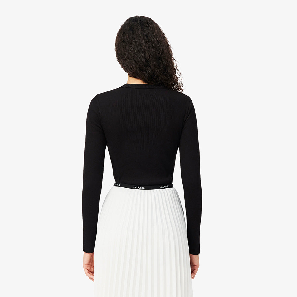 חולצת טישירט ארוכה לקוסט Slim Fit Ribbed Cotton נשים