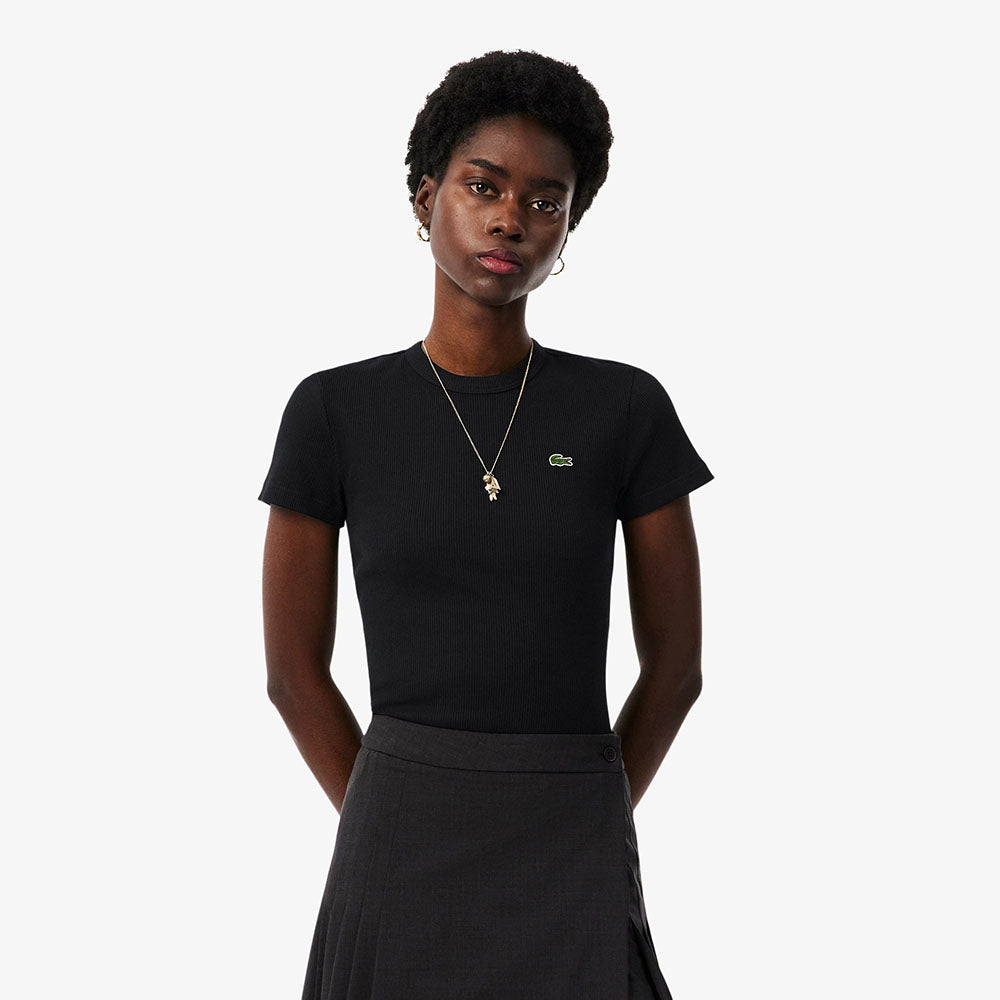 חולצת טישירט קצרה לקוסט Slim Fit Ribbed Cotton נשים