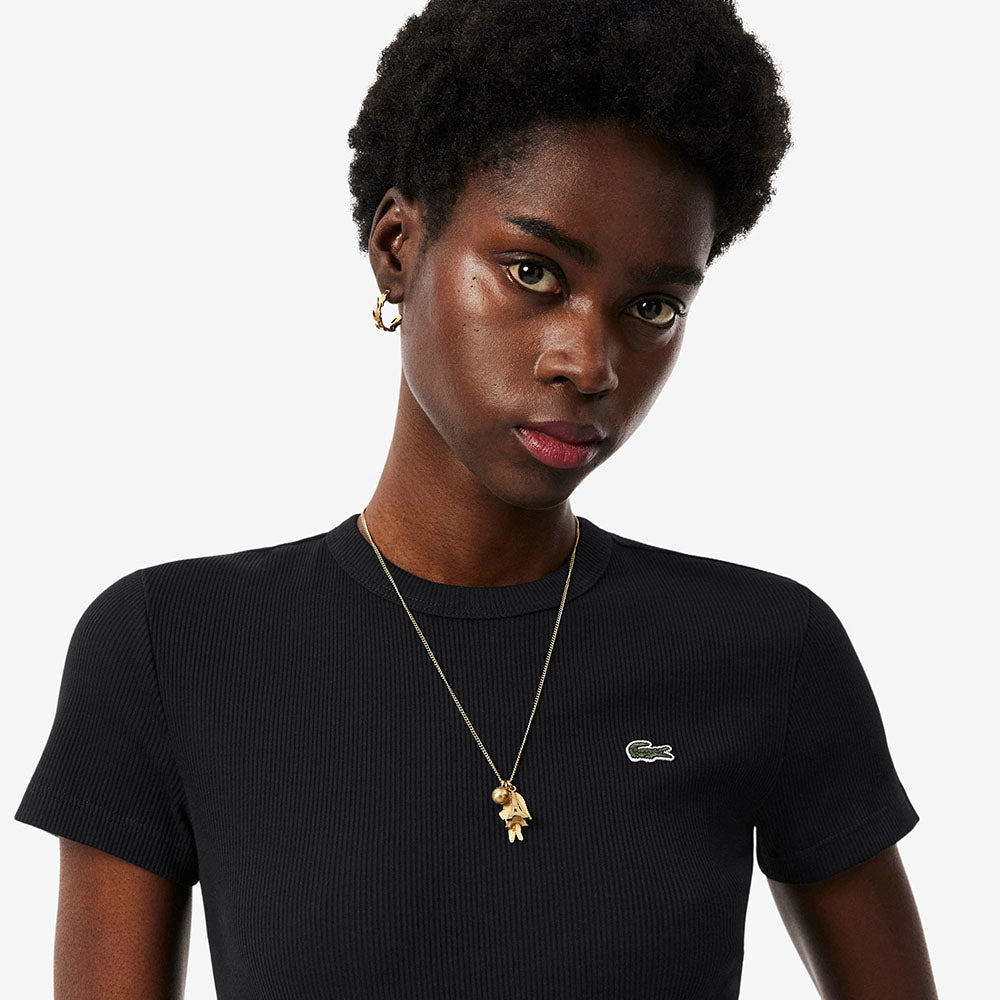חולצת טישירט קצרה לקוסט Slim Fit Ribbed Cotton נשים