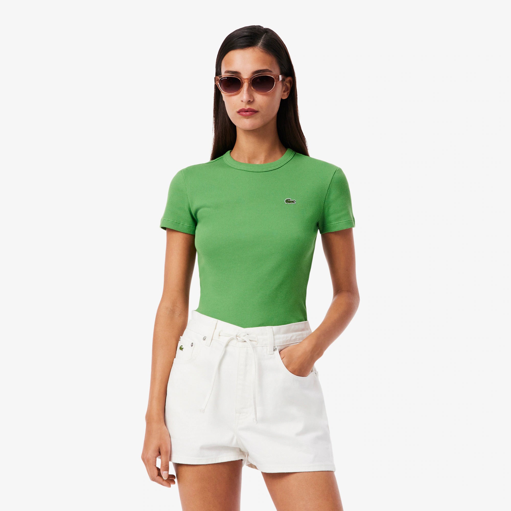 חולצת טישירט קצרה לקוסט Slim Fit Ribbed Cotton נשים