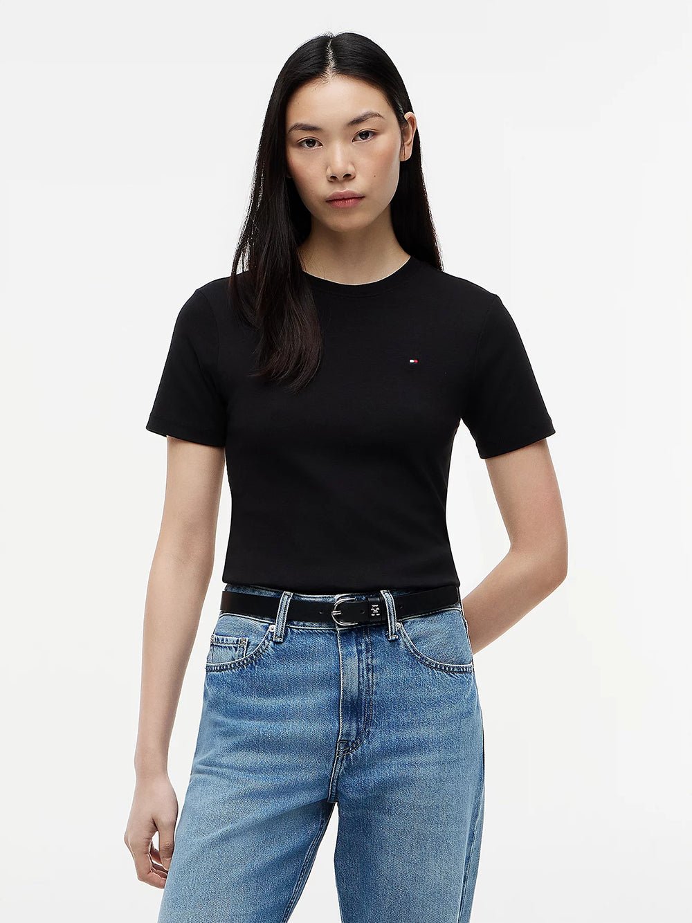 חולצת טישירט קצרה טומי הילפיגר Flag Embroidery Crew Neck Slim נשים