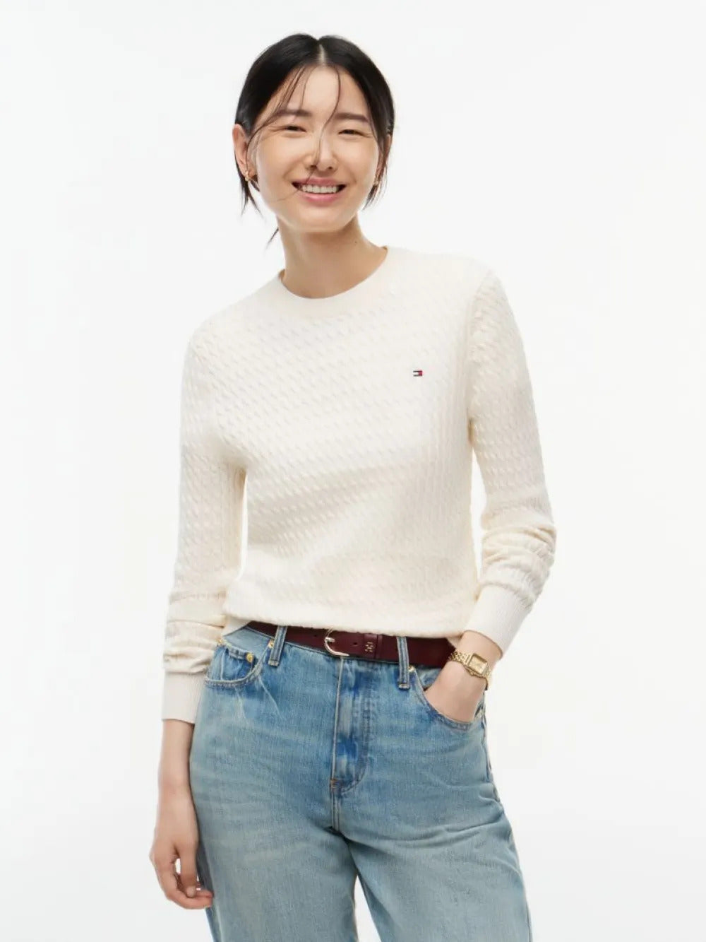 סווטשירט טומי הילפיגר Fine Cable Knit Jumper נשים