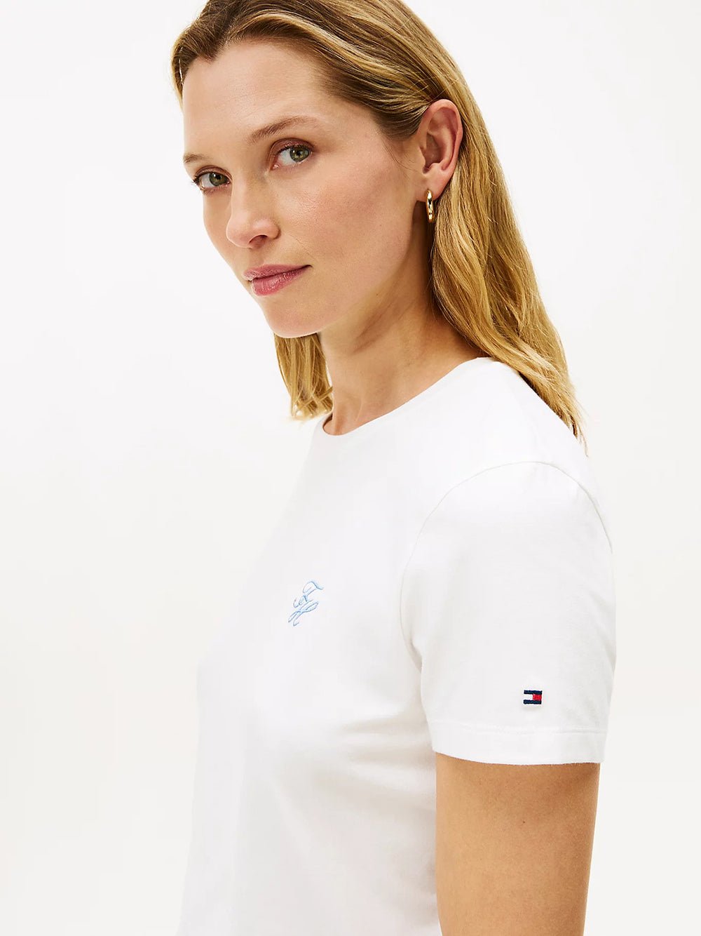 חולצת טישירט קצרה טומי הילפיגר Logo Embroidery Jersey Crew Neck נשים