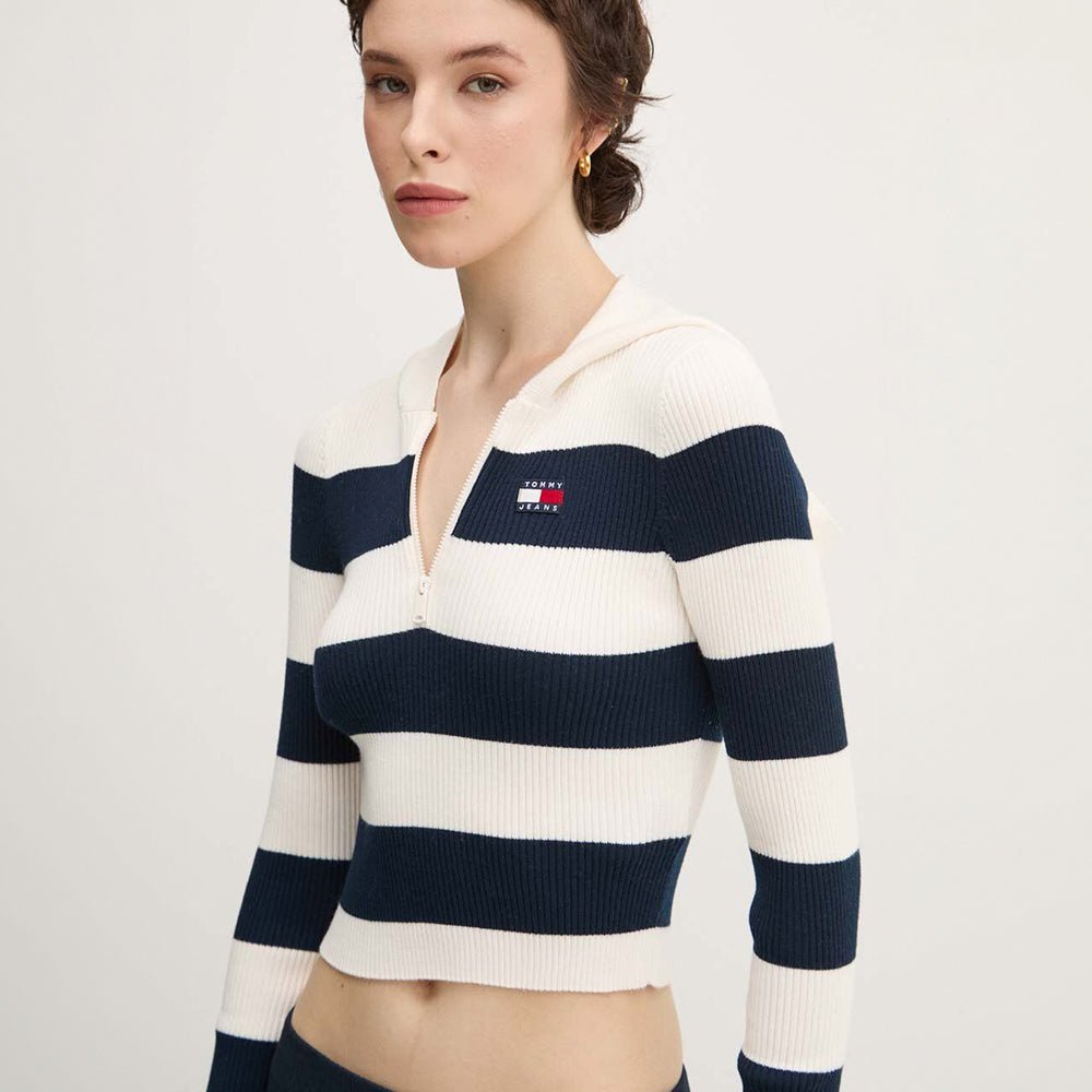 סריג טומי הילפיגר עם רוכסן Stripe 1/4 Zip נשים