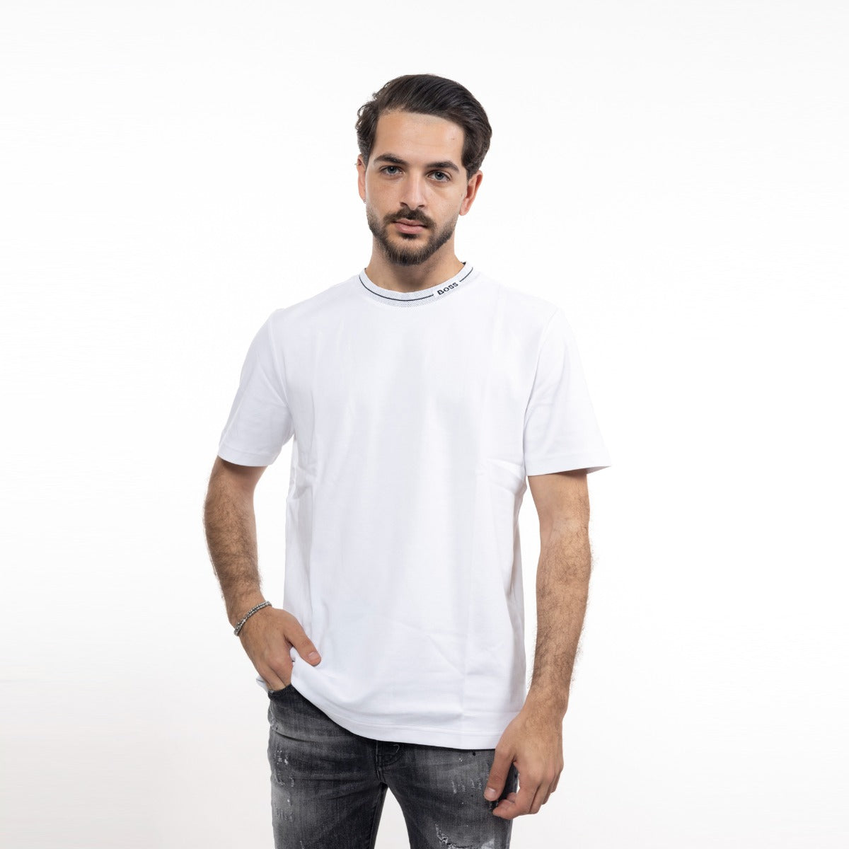 חולצת טישרט קצרה הוגו בוס Chain-Print Logo גברים