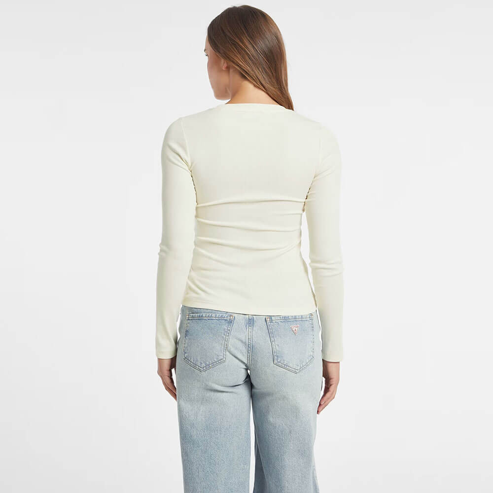 חולצת טישרט ארוכה Guess Slim Embroidered Logo Tee נשים