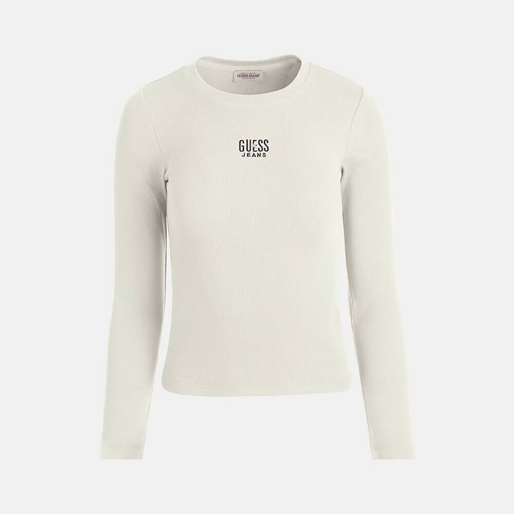 חולצת טישרט ארוכה Guess Slim Embroidered Logo Tee נשים