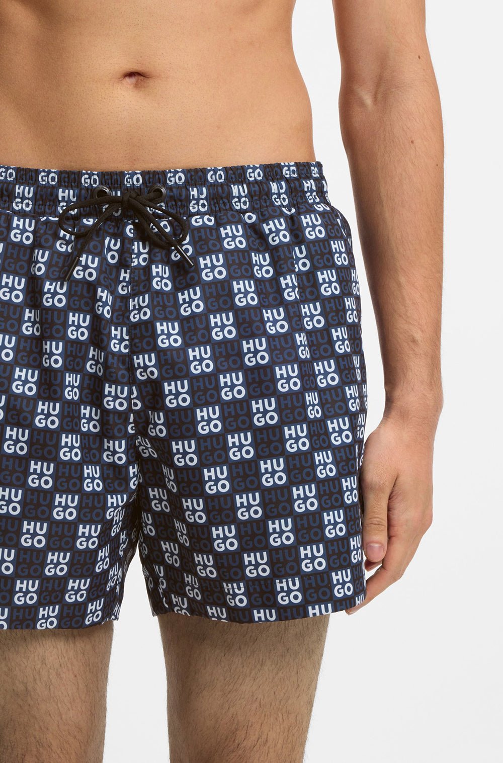 מכנס בגד ים הוגו Quick-Dry Swim Shorts With Stacked-Logo Check Print גברים