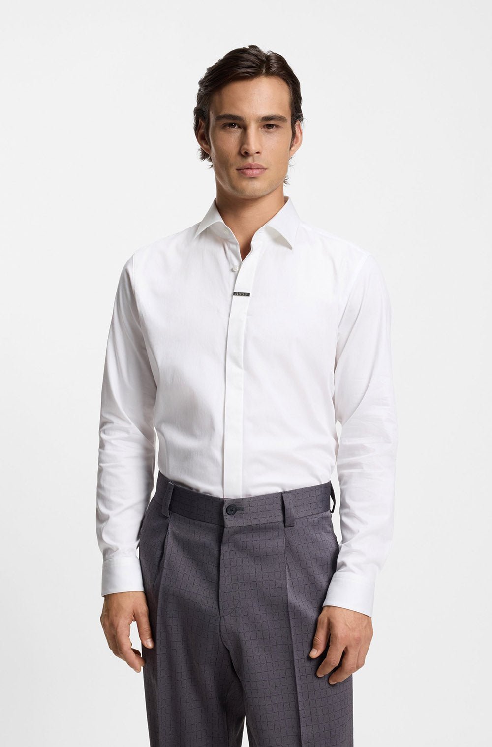 חולצה מכופתרת הוגו Modern-Fit Shirt In Stretch Cotton גברים