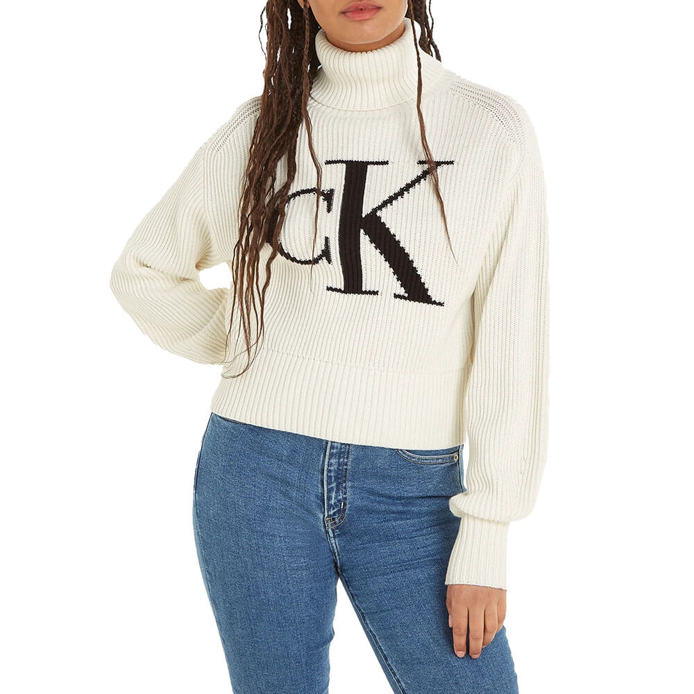 סריג ריב עם לוגו קלווין קליין נשים