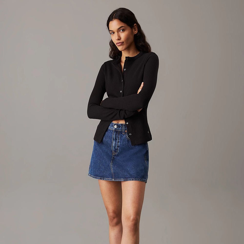 קרדיגן קלווין קליין Slim Ribbed Cotton Cardigan נשים