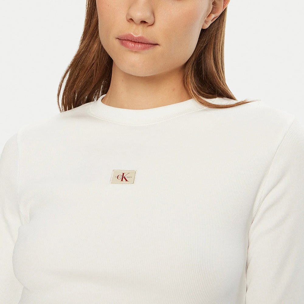 חולצת טישירט ארוכה קלווין קליין Slim Ribbed Cotton Top נשים
