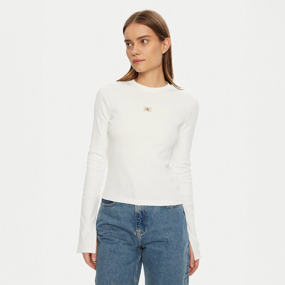 חולצת טישירט ארוכה קלווין קליין Slim Ribbed Cotton Top נשים