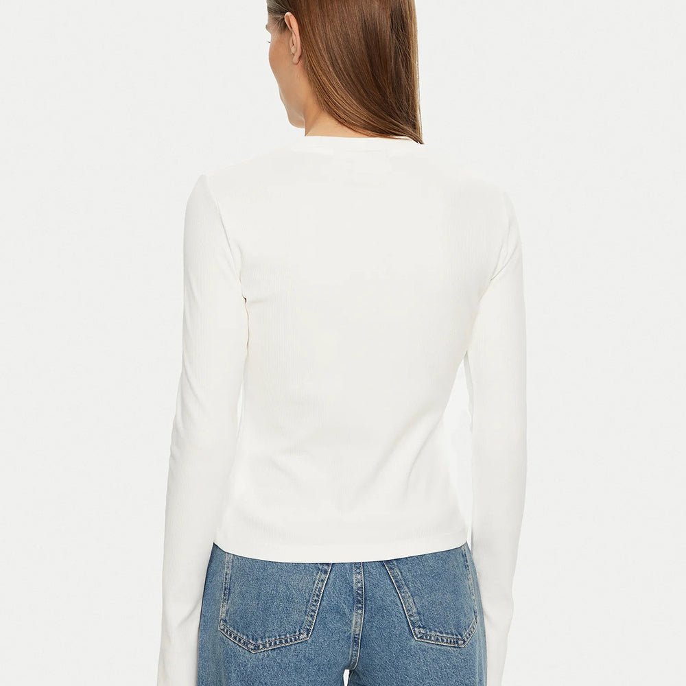 חולצת טישירט ארוכה קלווין קליין Slim Ribbed Cotton Top נשים