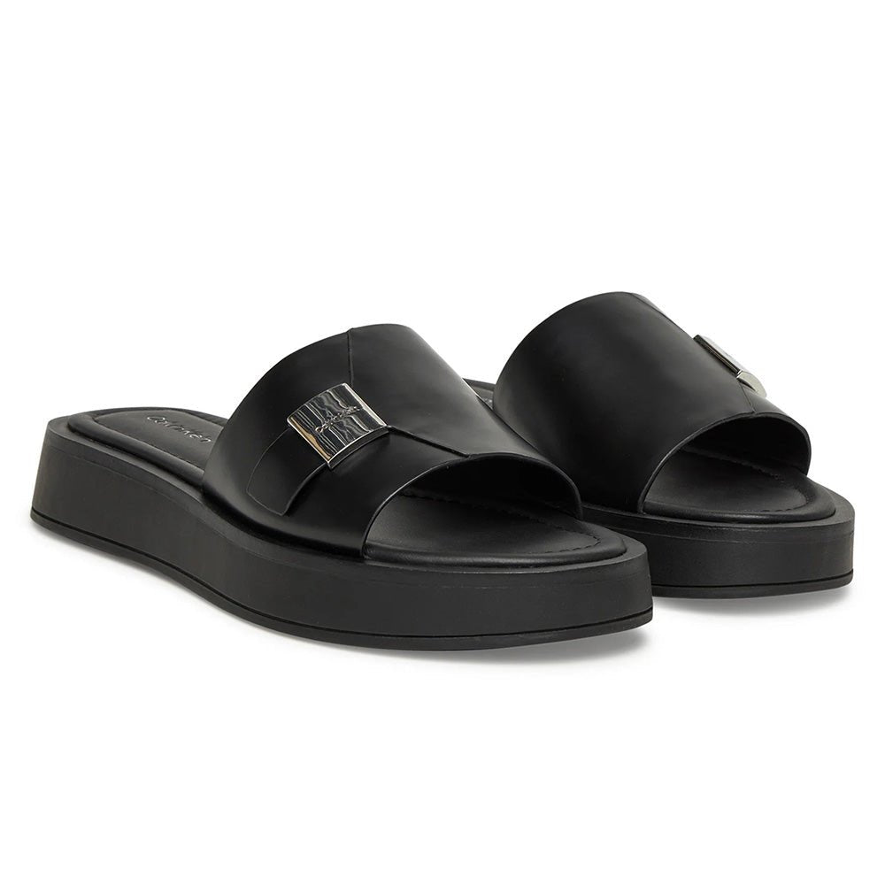 כפכפי קלווין קליין Leather Platform Sliders נשים