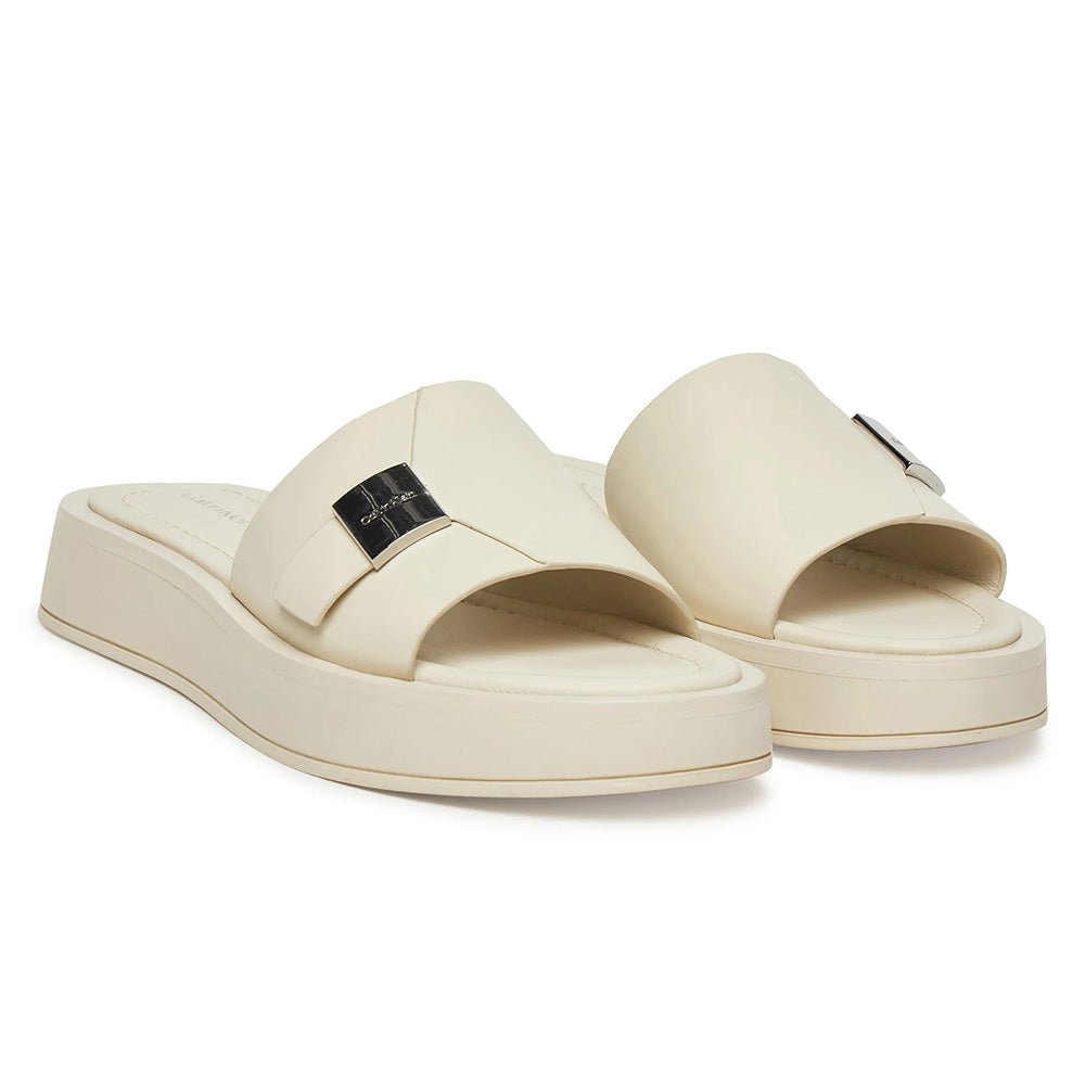 כפכפי קלווין קליין Leather Platform Sliders נשים